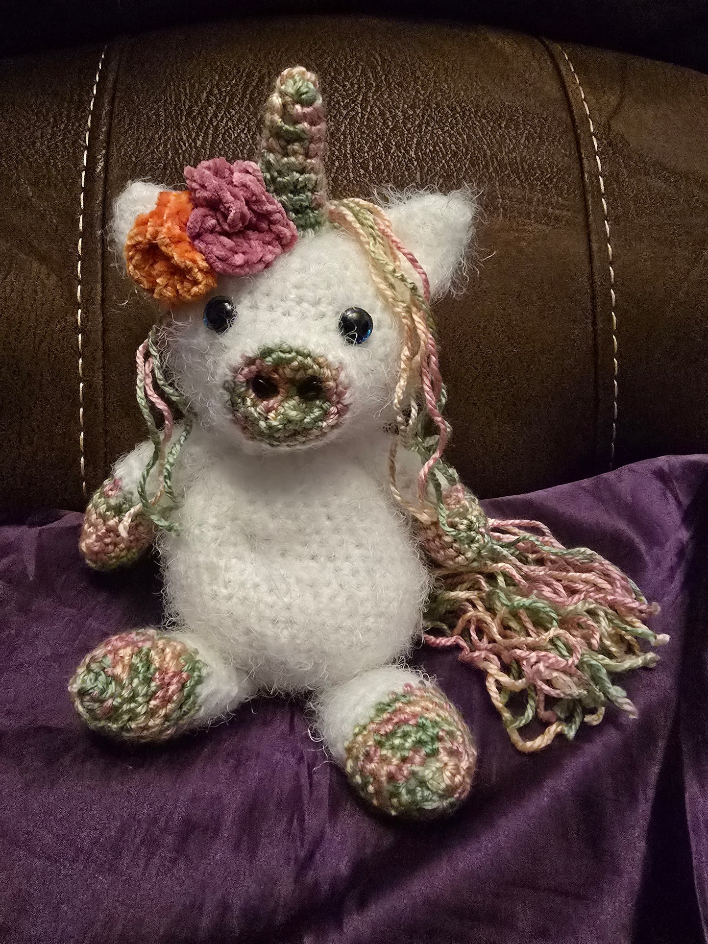 Soft Amigarumi Stuffed Unicorn (Pink & Green)