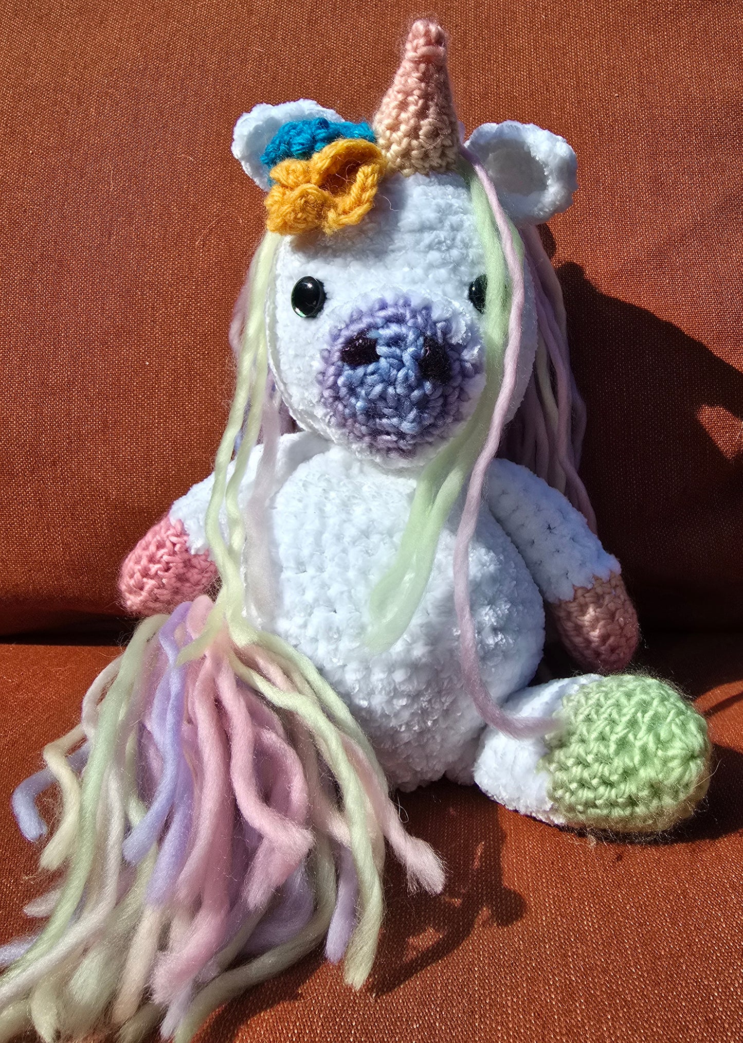 Soft Pastel Rainbow Amigarumi Stuffed Unicorn (Pink horn)