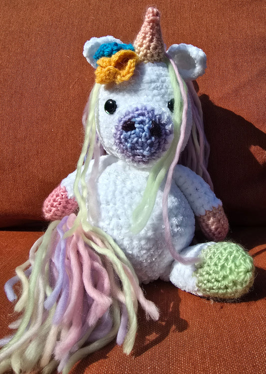 Soft Pastel Rainbow Amigarumi Stuffed Unicorn (Pink horn)