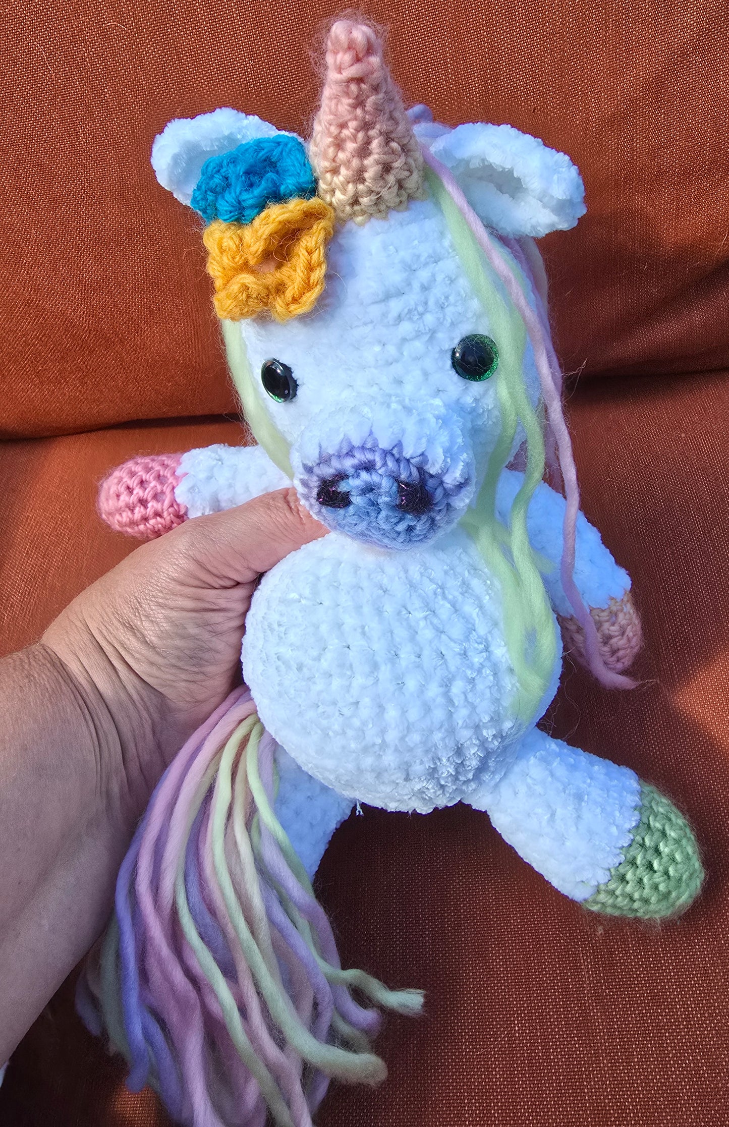 Soft Pastel Rainbow Amigarumi Stuffed Unicorn (Pink horn)