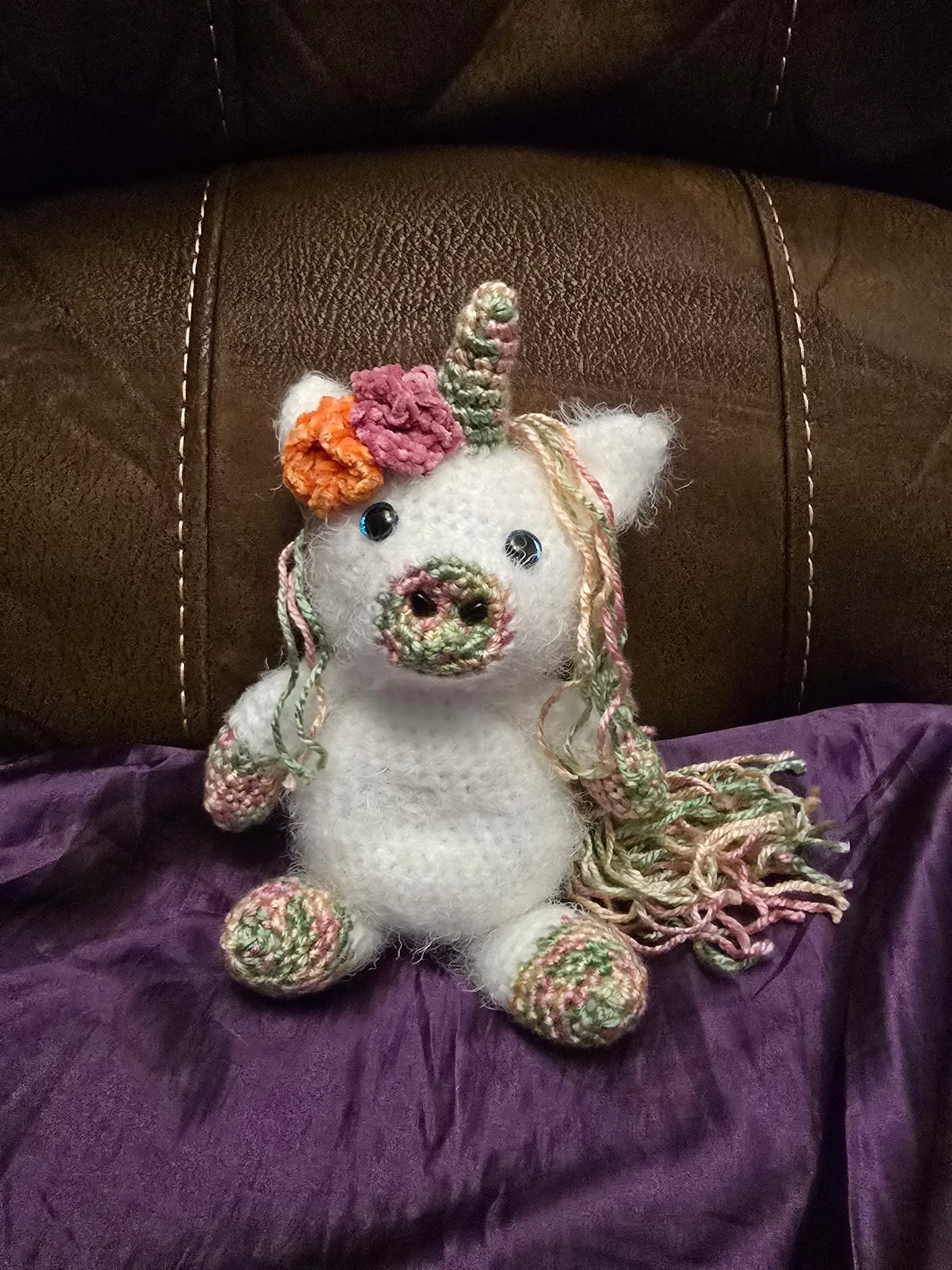 Soft Amigarumi Stuffed Unicorn (Pink & Green)