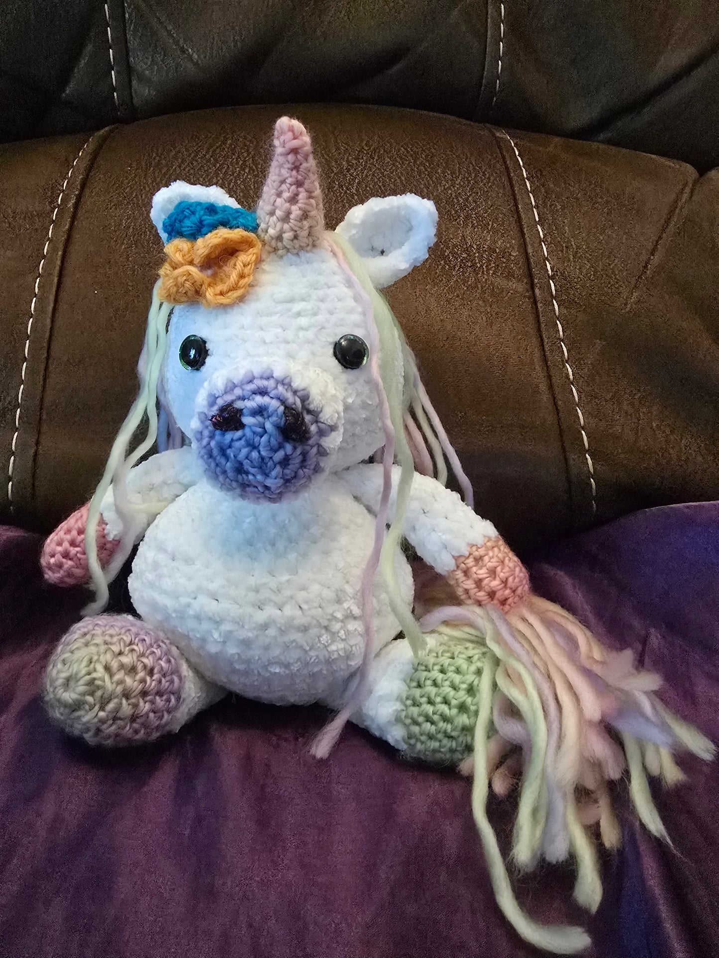 Soft Pastel Rainbow Amigarumi Stuffed Unicorn (Pink horn)