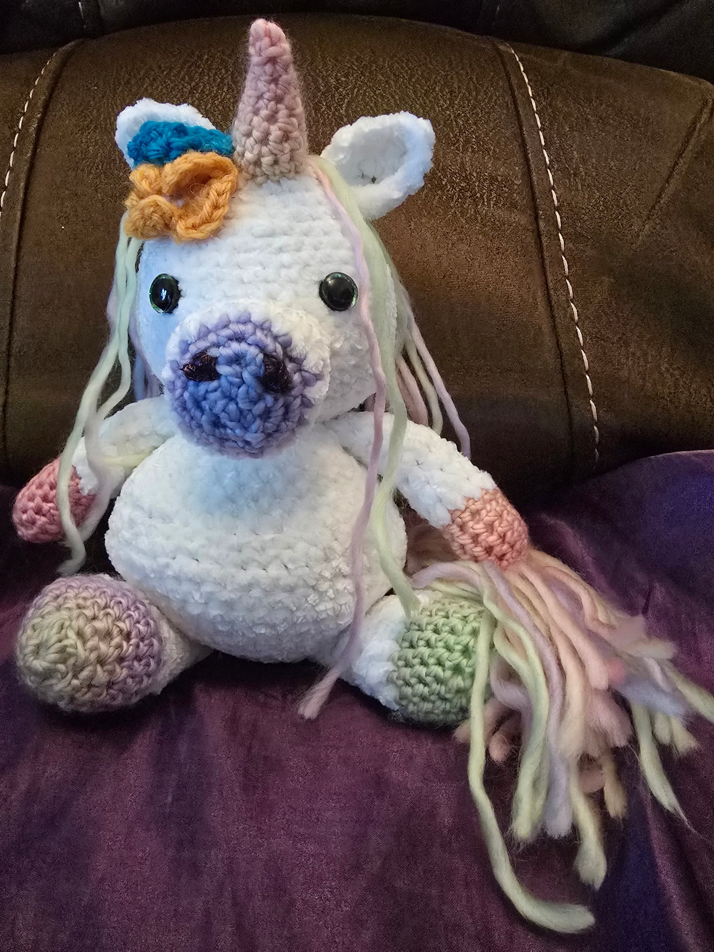 Soft Pastel Rainbow Amigarumi Stuffed Unicorn (Pink horn)
