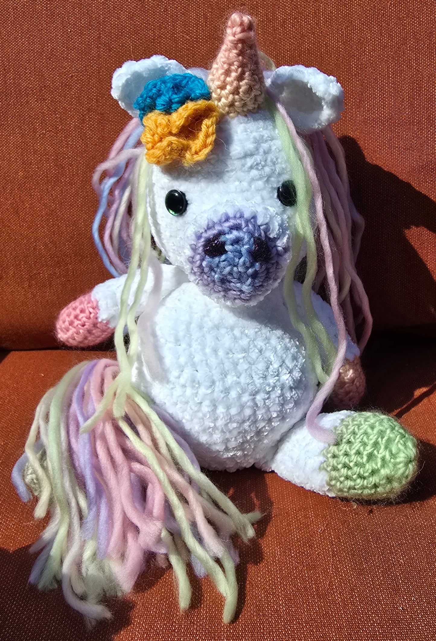 Soft Pastel Rainbow Amigarumi Stuffed Unicorn (Pink horn)